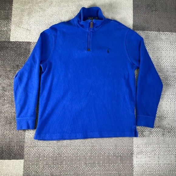 Polo Ralph Lauren Estate Rib Pullover 1/4‎ Zip Mock Neck Long Sleeve Blue Size L - Picture 1 of 6
